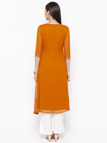 Nikhaar Creations Mustard Embroidered A Line Kurta - Image 5