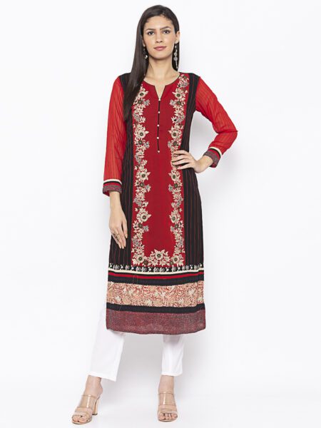 Buy Ladies Kurta Online | Nikhaar Creations Red Georgette Kurta