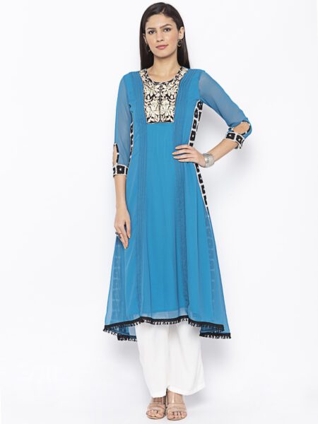 Nikhaar Creations Blue Embroidered Asymmetrical Kurta - Womens Ethnic ...