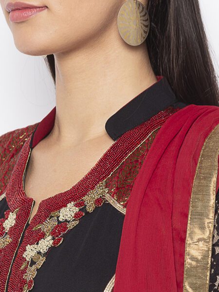 Nikhaar Creations Black Embroidered Georgette A Line Pant Kurta Dupatta - Image 5