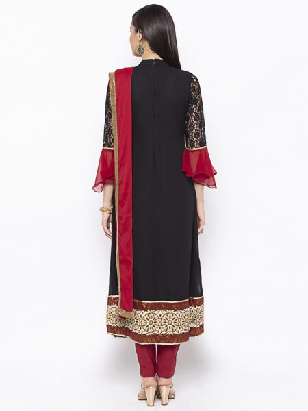 Nikhaar Creations Black Embroidered Georgette A Line Pant Kurta Dupatta - Image 4