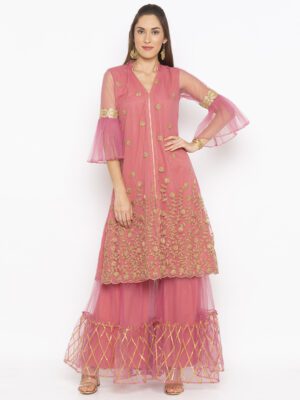 Nikhaar Creations Pink Embroidered A Line Kurta