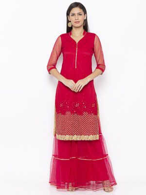 Nikhaar Creations Maroon Embroidered Straight Cut Kurta