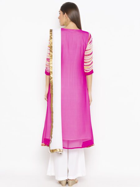 Nikhaar Creations Nikhaar Creations Pink Embroidered Georgette A Line Plazzo Kurta dupatta - Image 4