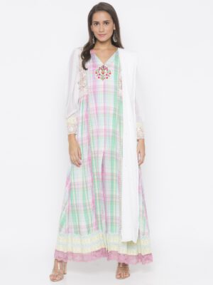 Nikhaar Creations Pink Cotton Flared Trouser Kurta Dupatta
