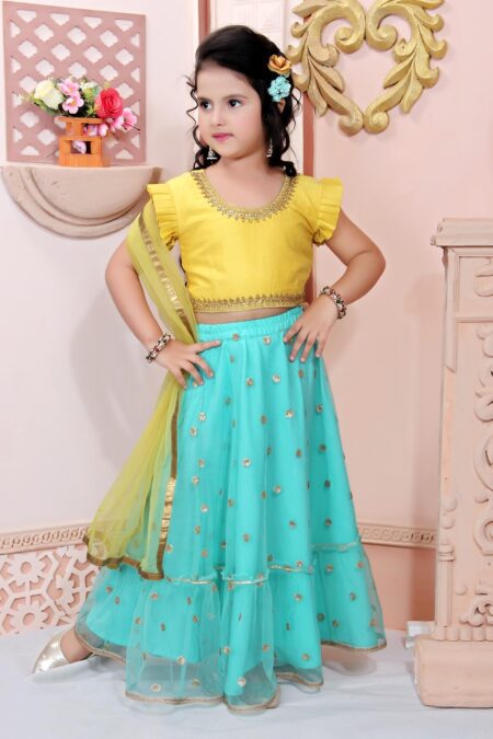 Yellow Embroidered Cotton Silk  Lehenga Choli Dupatta - Image 2