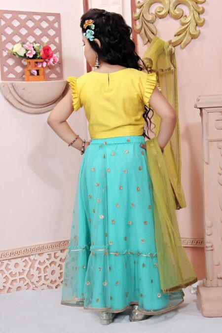 Yellow Embroidered Cotton Silk  Lehenga Choli Dupatta - Image 4