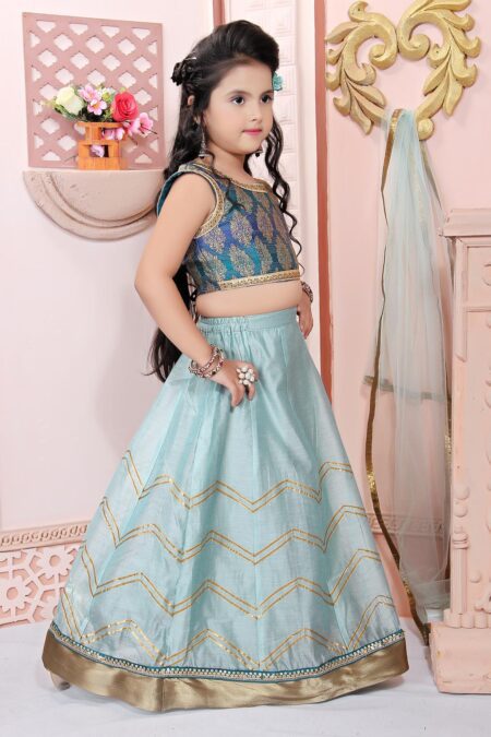 Blue Embroidered Brocade Lehenga Choli Dupatta - Image 2