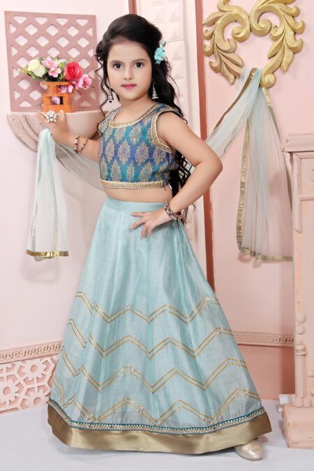 Blue Embroidered Brocade Lehenga Choli Dupatta - Image 3