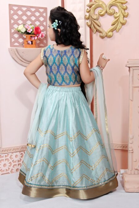 Blue Embroidered Brocade Lehenga Choli Dupatta - Image 5