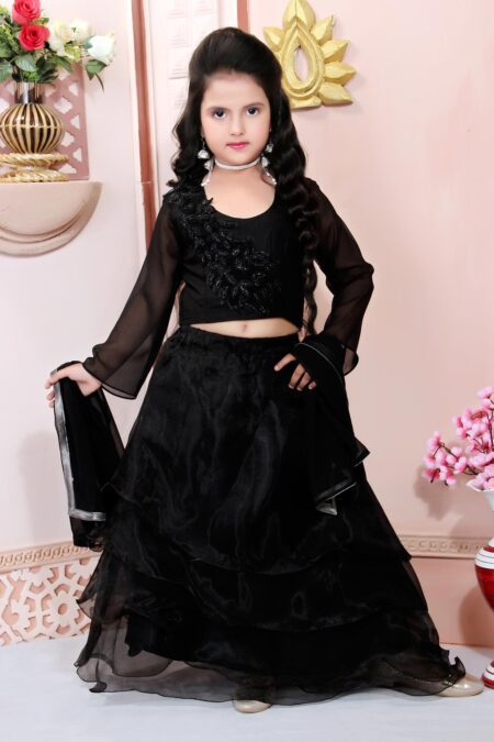 Black Embroidered Cotton Silk Lehenga Choli Dupatta