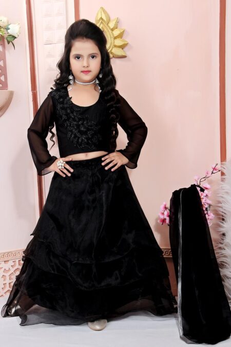 Black Embroidered Cotton Silk Lehenga Choli Dupatta - Image 2