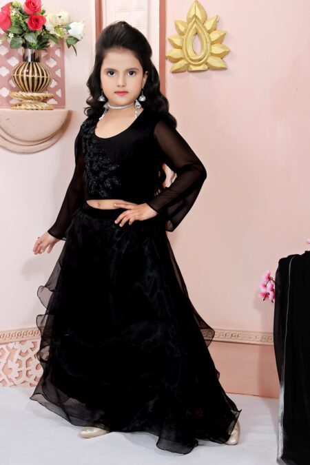 Black Embroidered Cotton Silk Lehenga Choli Dupatta - Image 4