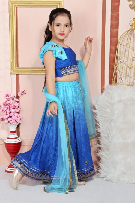 Blue Embroidered Crepe chiffon Lehenga Choli Dupatta - Image 3