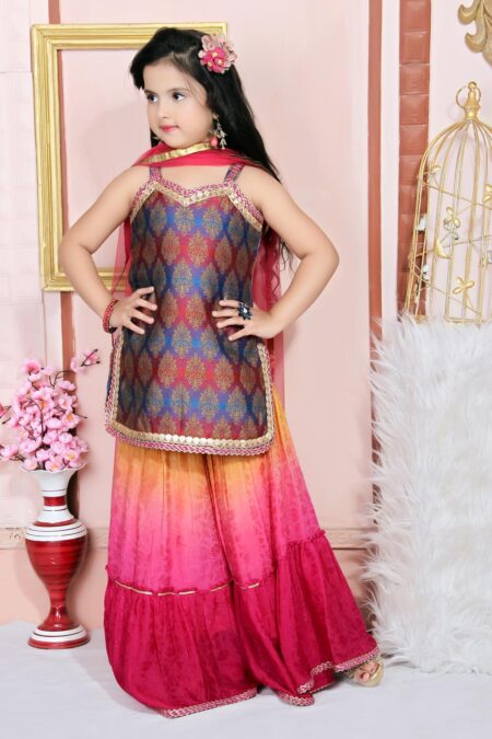 Multicolor Embroidered Brocade Sharara with Kurta & Dupatta - Image 2