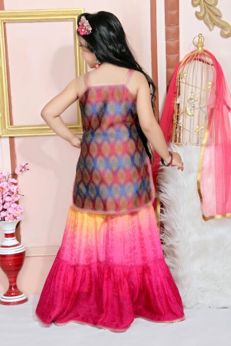 Multicolor Embroidered Brocade Sharara with Kurta & Dupatta - Image 5