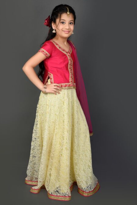 Coral Embellished Tafetta Flared Lehenga Choli Dupatta - Image 3