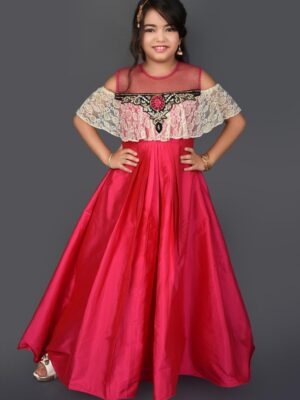 Kids Gown | Buy Nikhaar Creations Coral Pink Embroidered Gown Online
