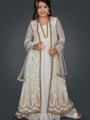 White Gown For Kids | Buy Nikhaar Creations Embroidered Gown Online