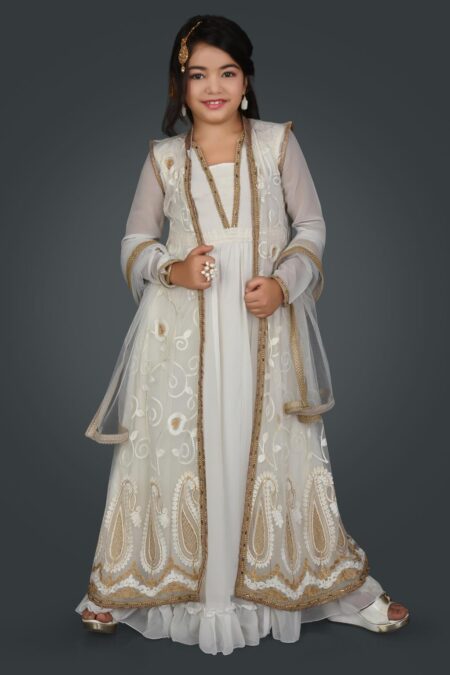White Gown For Kids | Buy Nikhaar Creations Embroidered Gown Online