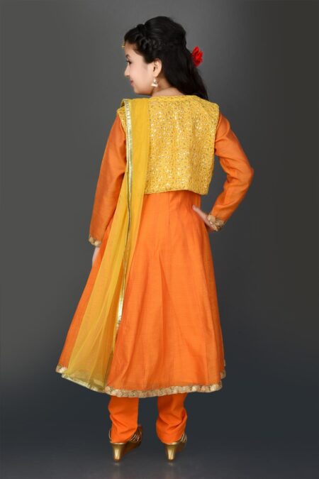 Orange Embroidered Chanderi Silk Kurta Pants Dupatta - Image 5