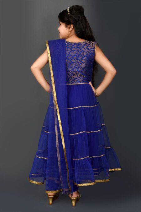 Royal Blue Embellished A Line Net churidar Kurta Dupatta - Image 5