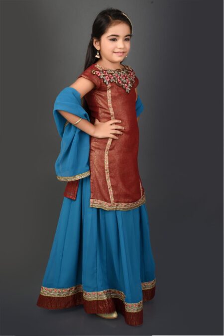 Maroon Embroidered Shimmer Lehenga Choli Dupatta - Image 3