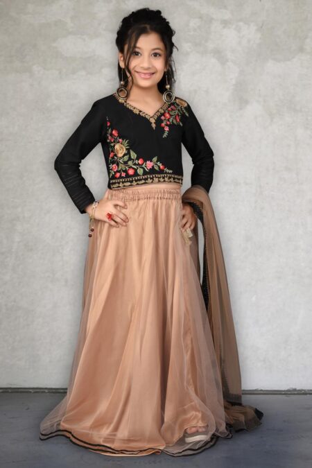 Black Embroidery Cotton Silk Lehenga Choli Dupatta - Image 2