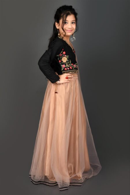 Black Embroidery Cotton Silk Lehenga Choli Dupatta - Image 3