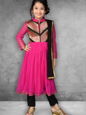 Kids Pink Anarkali Kurta | Buy Pink Embellished Flared Anarkali Online