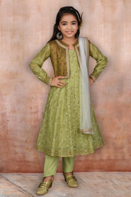 Kids Green Kurta | Buy Green Chanderi Silk Kurta Set For Kids Online