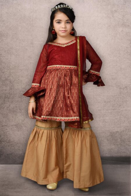 Kids Ethnic Maroon Kurta | Buy Maroon Net and Shimmer Kurta Online