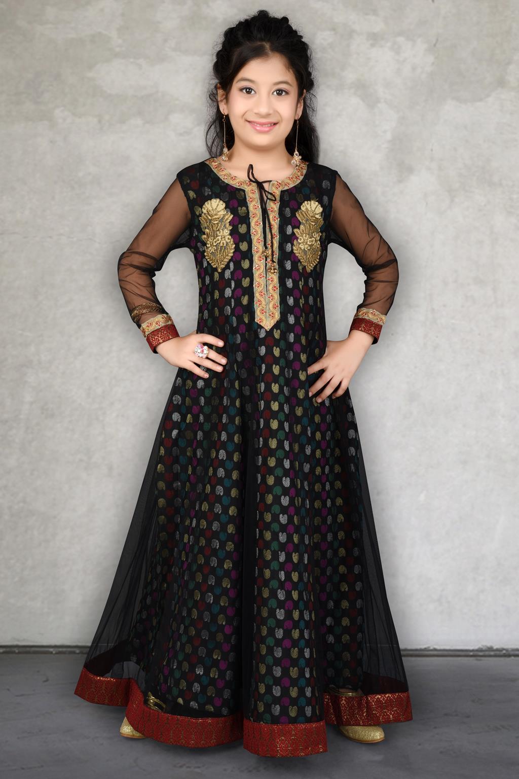 Black Embroidery Brocade Gown - Womens Ethnic Kurtis, Kurtas and Suits