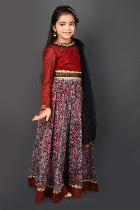 Maroon Embroidered Net Lehenga Choli Dupatta - Image 3