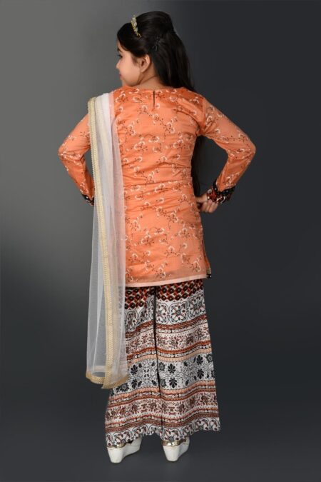 Peach Embellished Chanderi Silk Palazzo Kurta Dupatta - Image 5