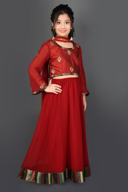 Maroon Embroidered Tafetta Lehenga Choli Dupatta - Image 4