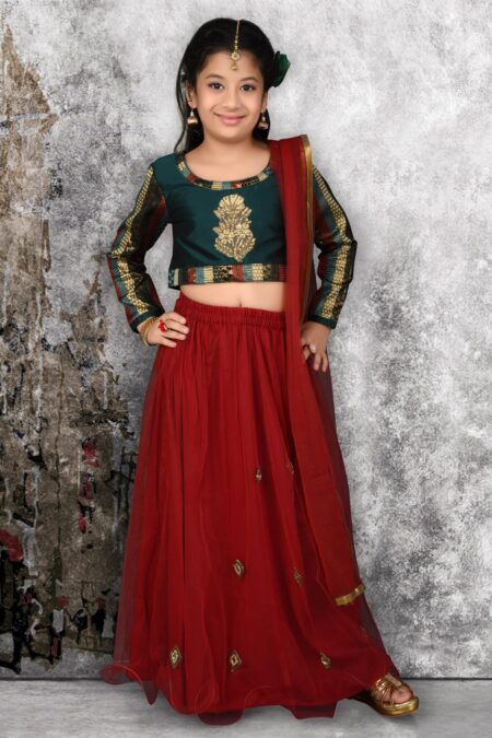 Green Embroidered Tafetta Lehenga Choli Dupatta