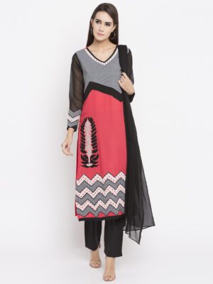 Nikhaar Creations Coral Peach Printed Cotton straight cut Pant Kurta Dupatta