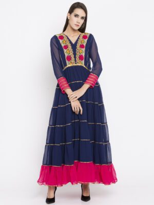 Nikhaar Creations Navy Blue Embroidered Georgette Anarkali Kurta