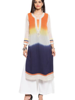 Nikhaar Creations Multicolor Georgette Embroidered Straight Cut Kurta
