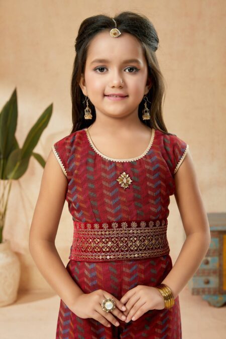 Maroon Embroidered Banarasi_Silk Straight Kids Salwar Suits - Image 5