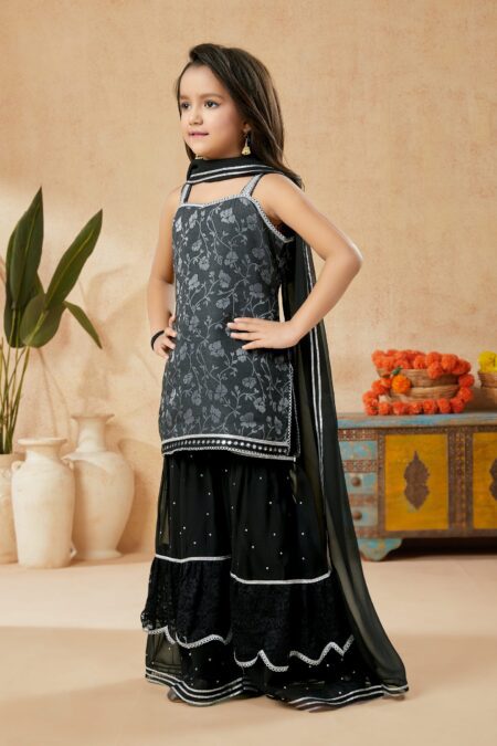 Black Embroidered Art_Silk Straight Kids Salwar Suits - Image 3