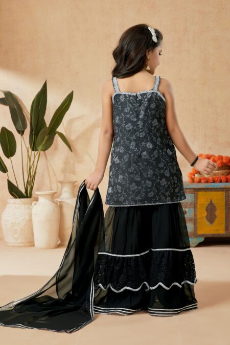 Black Embroidered Art_Silk Straight Kids Salwar Suits - Image 6