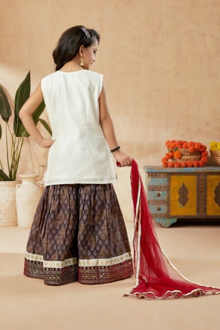 White Embroidered Art Silk Straight Kids Salwar Suits - Image 4