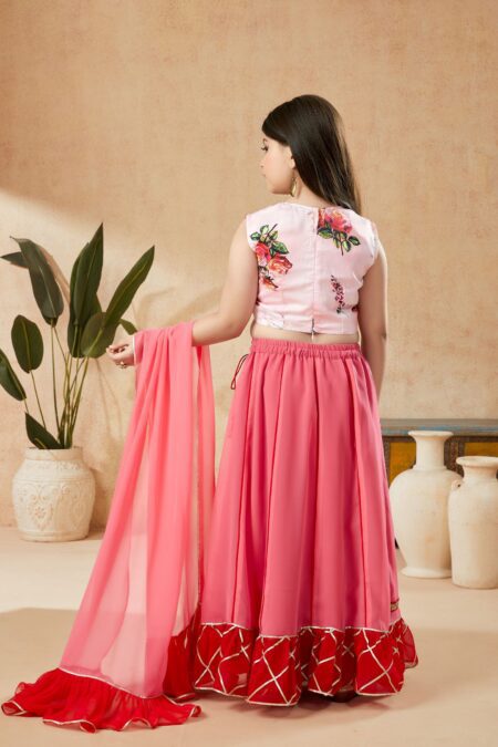 Pink Printed Satin A Line Lehenga Choli Dupatta - Image 5