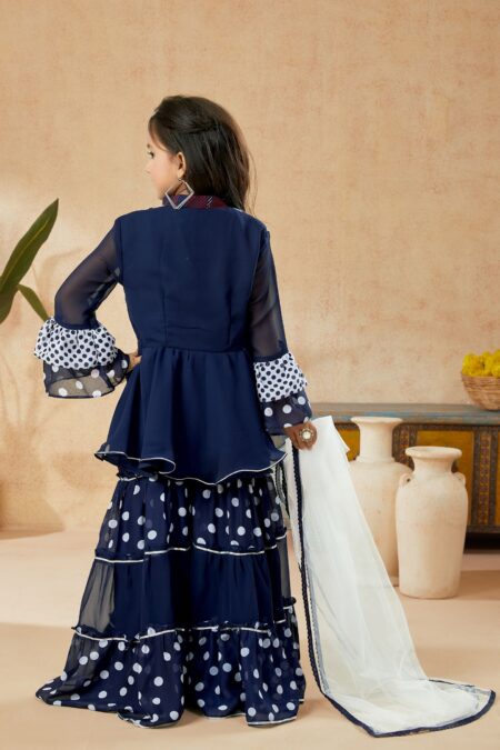 Navy Blue Printed  A Line Kurta Sharara Dupatta - Image 5