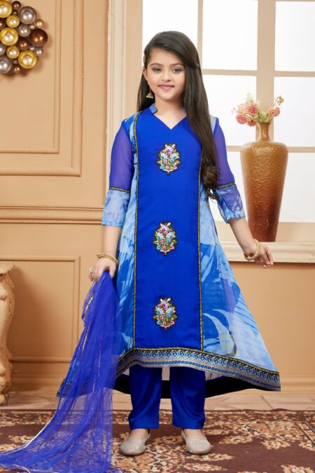 Navy Blue Printed  A Line Kurta Sharara Dupatta