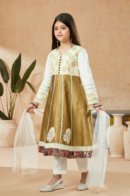 Brown Handloom Silk Kurta Pants Dupatta - Image 3