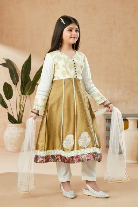 Brown Handloom Silk Kurta Pants Dupatta - Image 4