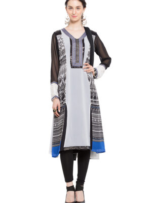 Nikhaar Creations Black Embroidered Kalidar Kurta Churidar Dupatta